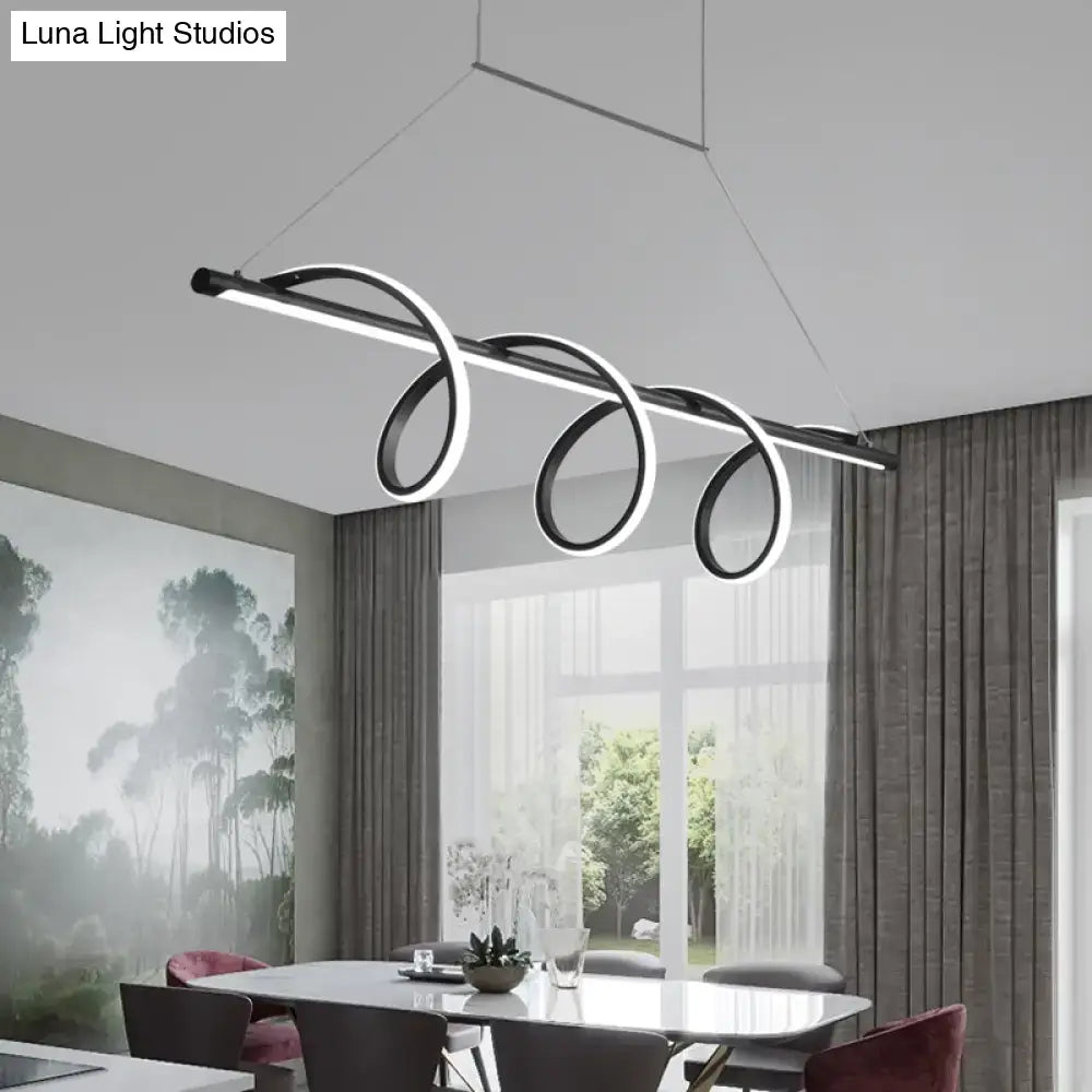 Modern black and white led light pendant with sleek curved ring design for dining room suspension by DecorBites with maximum bulb wattage