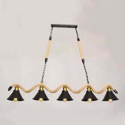 DecorBites sleek black pendant light with five conical shades brass accents spiral rope chains 220v-240v industrial style