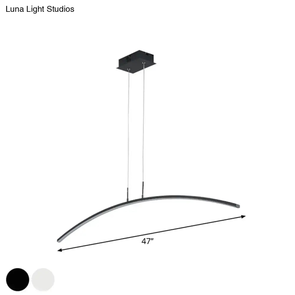 Modern black white arch led pendant lamp with curved 47 inch span for sleek white arch island dining table lighting