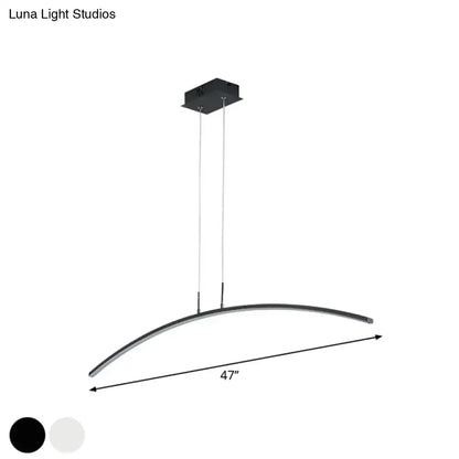 Modern black white arch led pendant lamp with curved 47 inch span for sleek white arch island dining table lighting