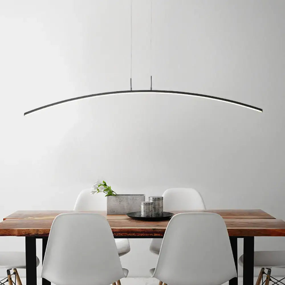 DecorBites sleek black white arch LED pendant lamp with modern curved design for elegant dining table lighting