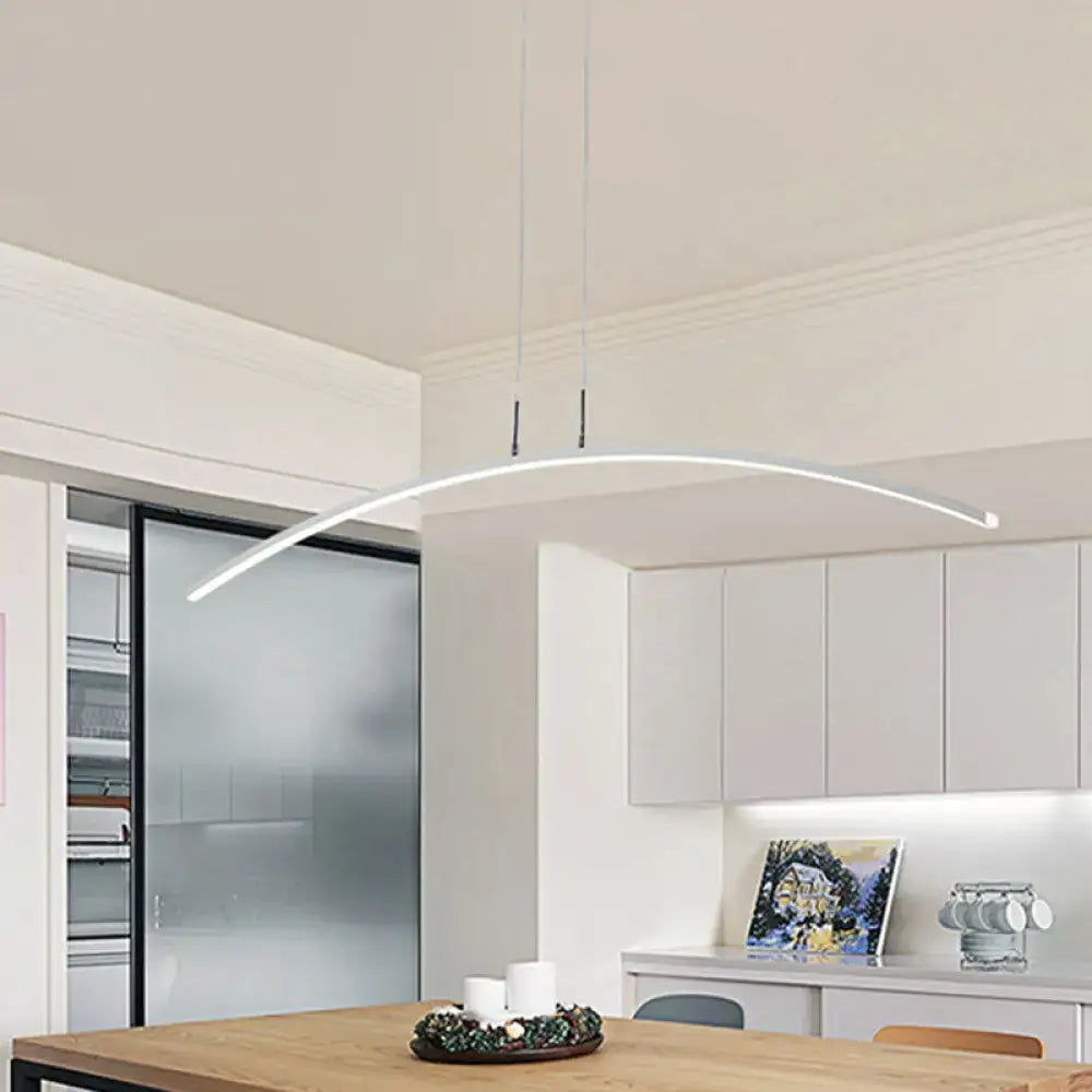 Decorbites sleek black white arch modern white curved led pendant lamp with minimalist design for dining table lighting