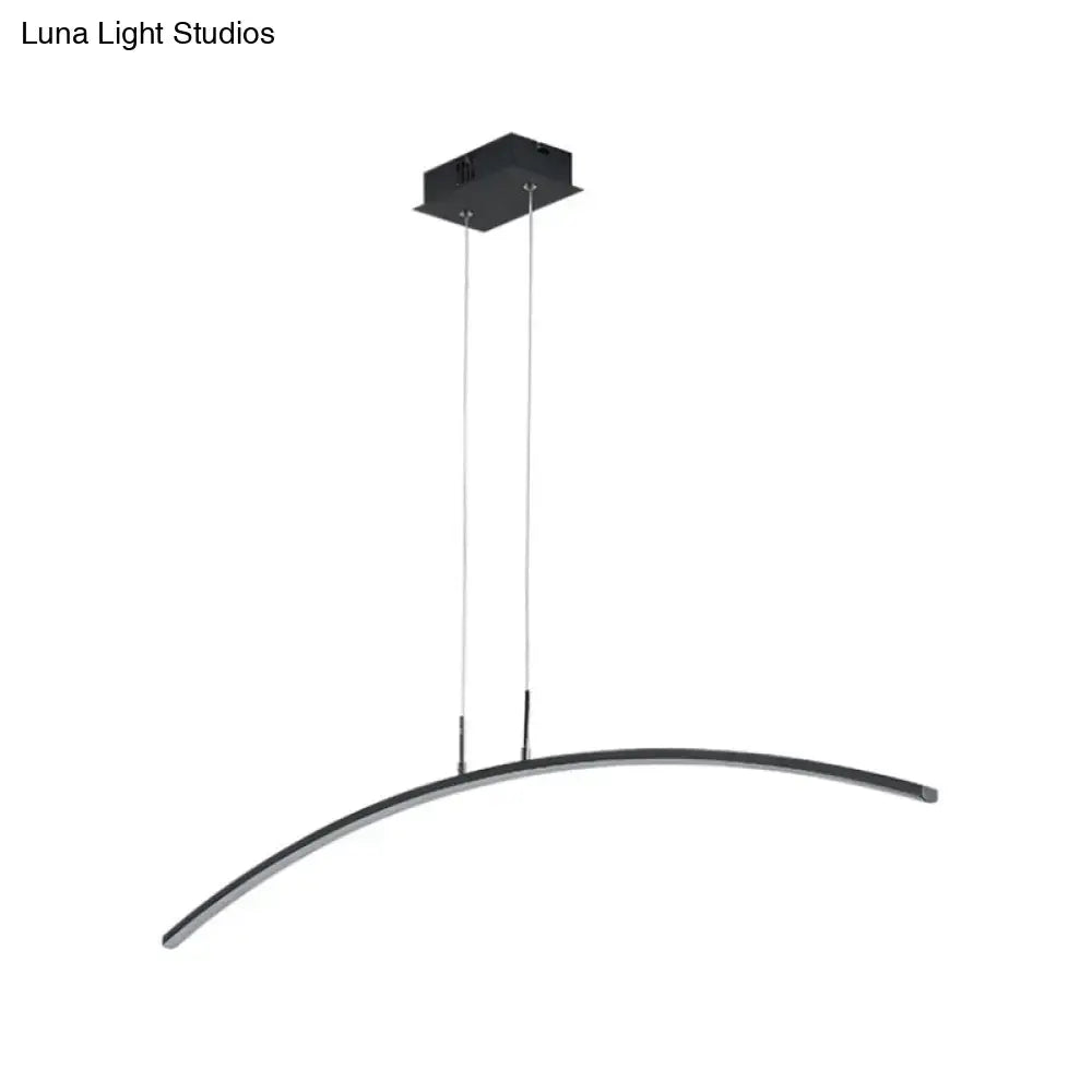 Modern black white arch led pendant lamp with sleek metallic finish for elegant dining table lighting by decorbites