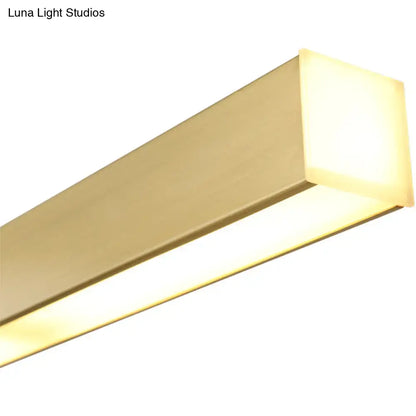 Modern rectangular led suspension lighting island lamp by decorbites in brushed gold with warm even illumination