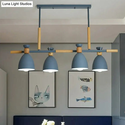 DecorBites™ sleek dome shade island pendant light in green blue with wooden accents and metallic finish for dining rooms