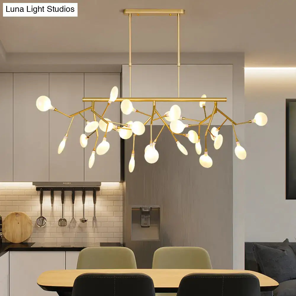 Decorbites™ sleek firefly gold-toned dining room pendant light with branched arms and opal glass bulbs cast iron accents