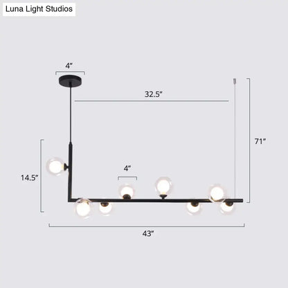 Decorbites sleek black metal pendant light with six clear glass globes for dining room hanging island design