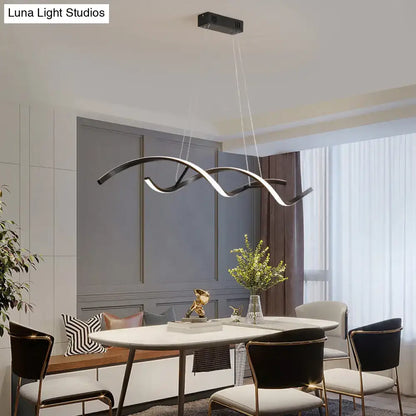 Modern black and white led aluminium simplicity island chandelier with sleek curved design and remote control stepless dimming