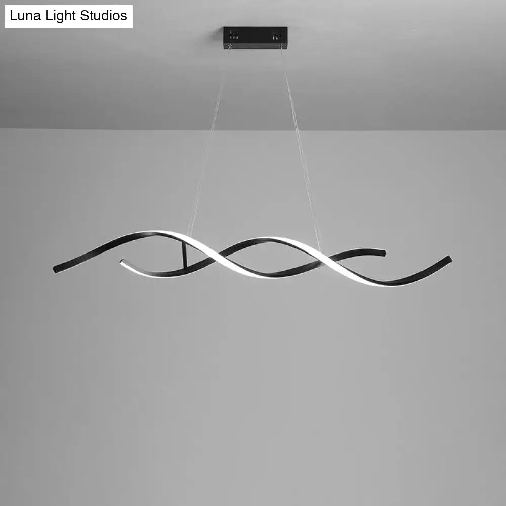 Modern black and white led pendant light with twisted aluminium simplicity island design and remote control stepless dimming