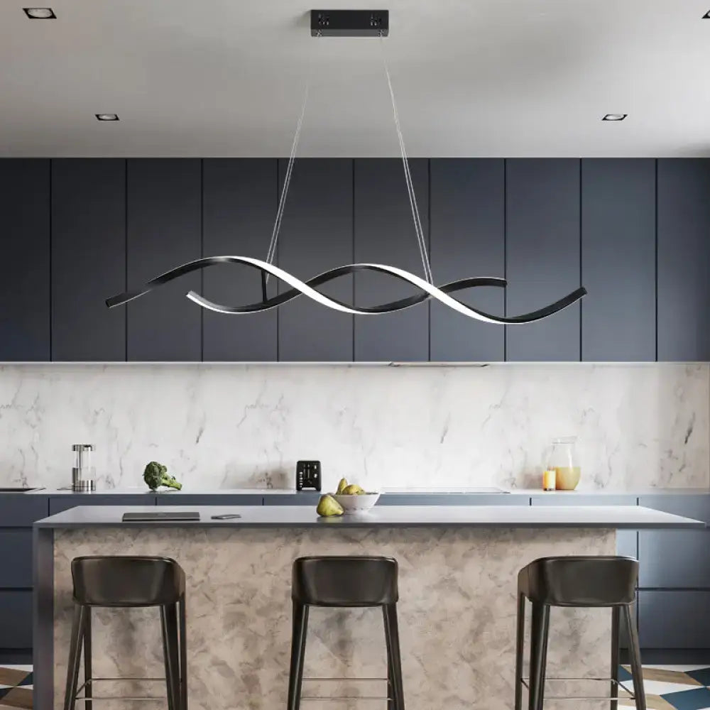 Decorbites sleek led dining room chandelier with twisted black and white aluminium simplicity island design and remote control stepless dimming