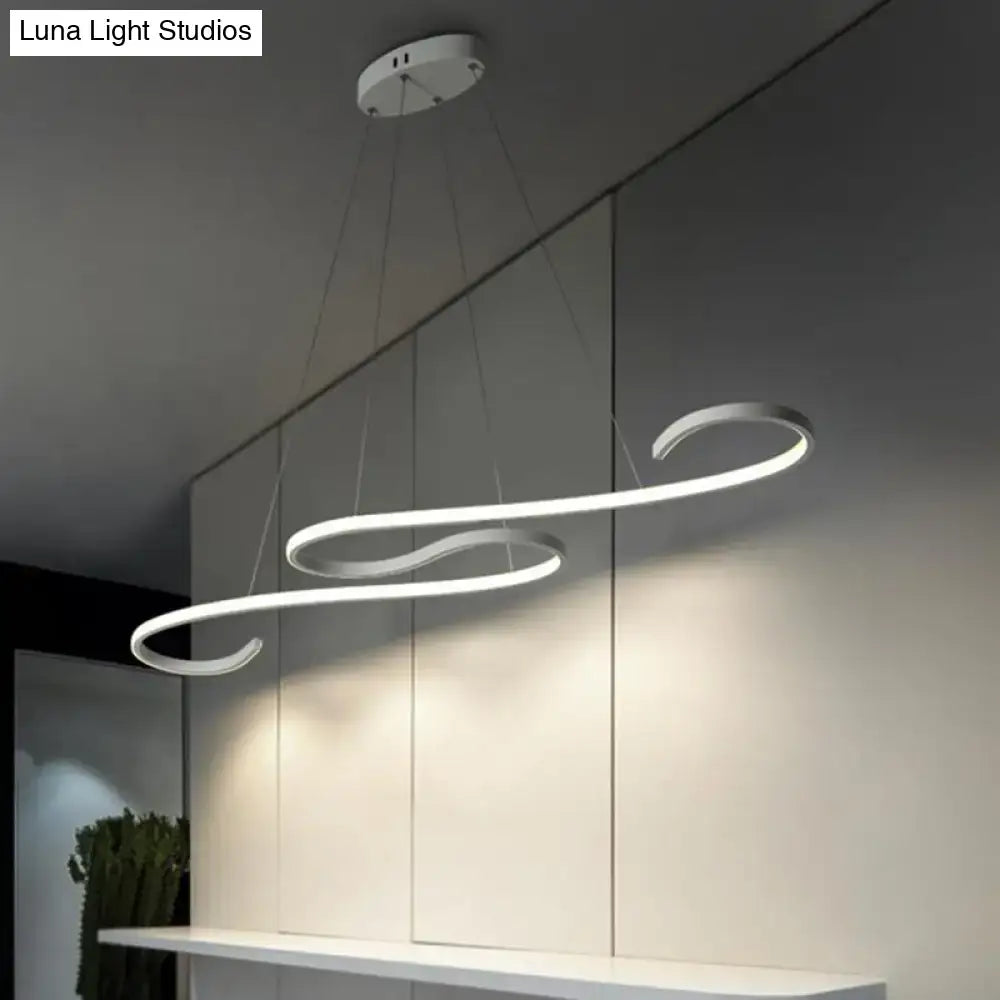 Modern white metal DecorBites™ sleek LED island pendant light fixture with flowing spiral design remote control stepless dimming 110v-120v