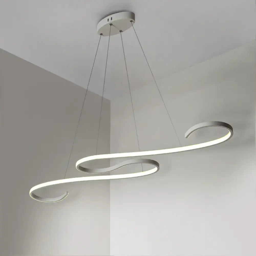 Modern silver-toned metal led chandelier with sleek curved design and remote control stepless dimming 110v-120v for restaurants