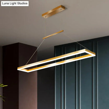 Modern gold-finished metal island ceiling pendant light with sleek rectangular design and integrated led illumination