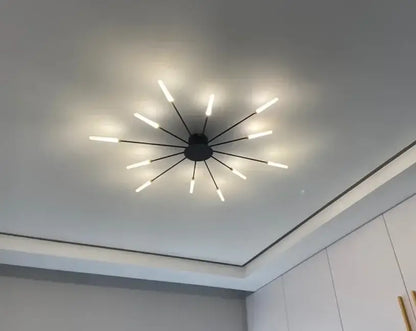 Decorbites™ sleek nordic led chandelier black starburst ceiling light with elongated bulbs for modern living room