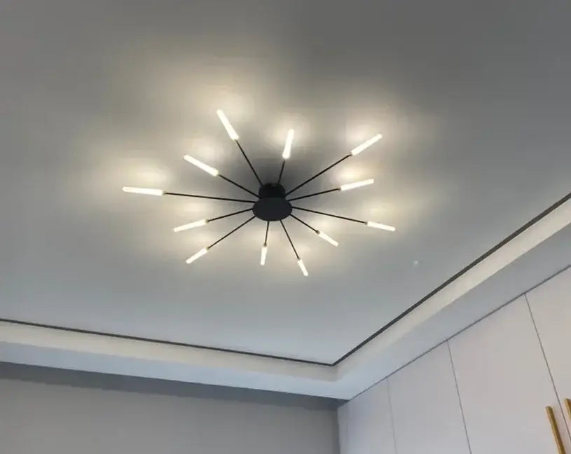 Decorbites™ sleek nordic led chandelier black starburst ceiling light with elongated bulbs for modern living room