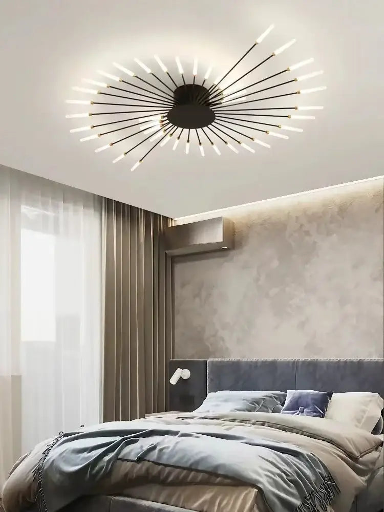 Modern black DecorBites™ sleek nordic led chandelier with glowing rods for stylish living room led ceiling lighting