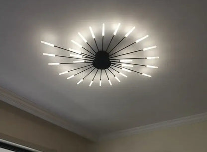 DecorBites™ sleek nordic led chandelier with black hub and white led rods for modern living room ceiling lighting
