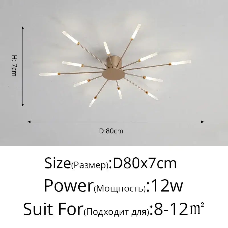 Modern brass-finished nordic led ceiling light with frosted glass rods for sleek living room illumination