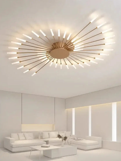 DecorBites™ sleek nordic led chandelier with gold-toned arms and frosted bulbs for modern living room ceiling light