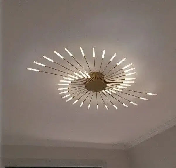 Decorbites™ sleek nordic led chandelier with gold-toned rods and frosted bulbs ideal for modern living room led ceiling lighting