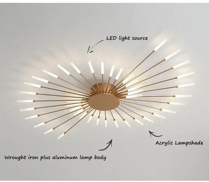 Decorbites sleek nordic led chandelier gold-toned ceiling light with acrylic shades for modern living room ceiling