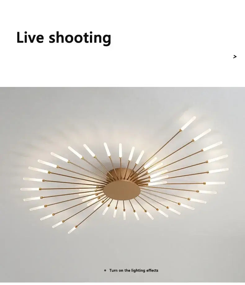 DecorBites™ sleek nordic led chandelier with gold-toned frosted glass rods for modern living room ceiling lighting