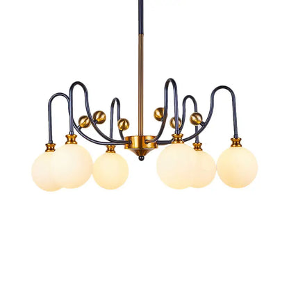 DecorBites sleek opal glass pendant chandelier with black gold finish and frosted globes for 220v-240v 110v-120v use
