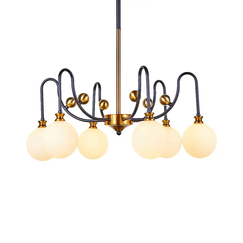 DecorBites sleek opal glass pendant chandelier with black gold finish and frosted globes for 220v-240v 110v-120v use