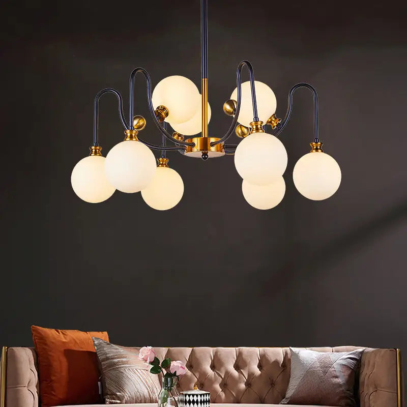 Modern opal glass pendant chandelier with curved black metal arms and gold accents 220v-240v 110v-120v for living room