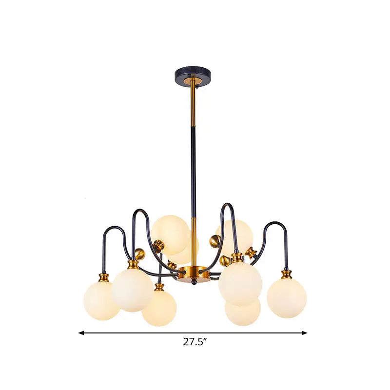 Decorbites sleek opal glass pendant chandelier with black and brass finish featuring frosted globe shades 220v-240v