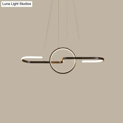 DecorBites sleek ring and curve dining room pendant light in black and gold metal with minimalist led elements