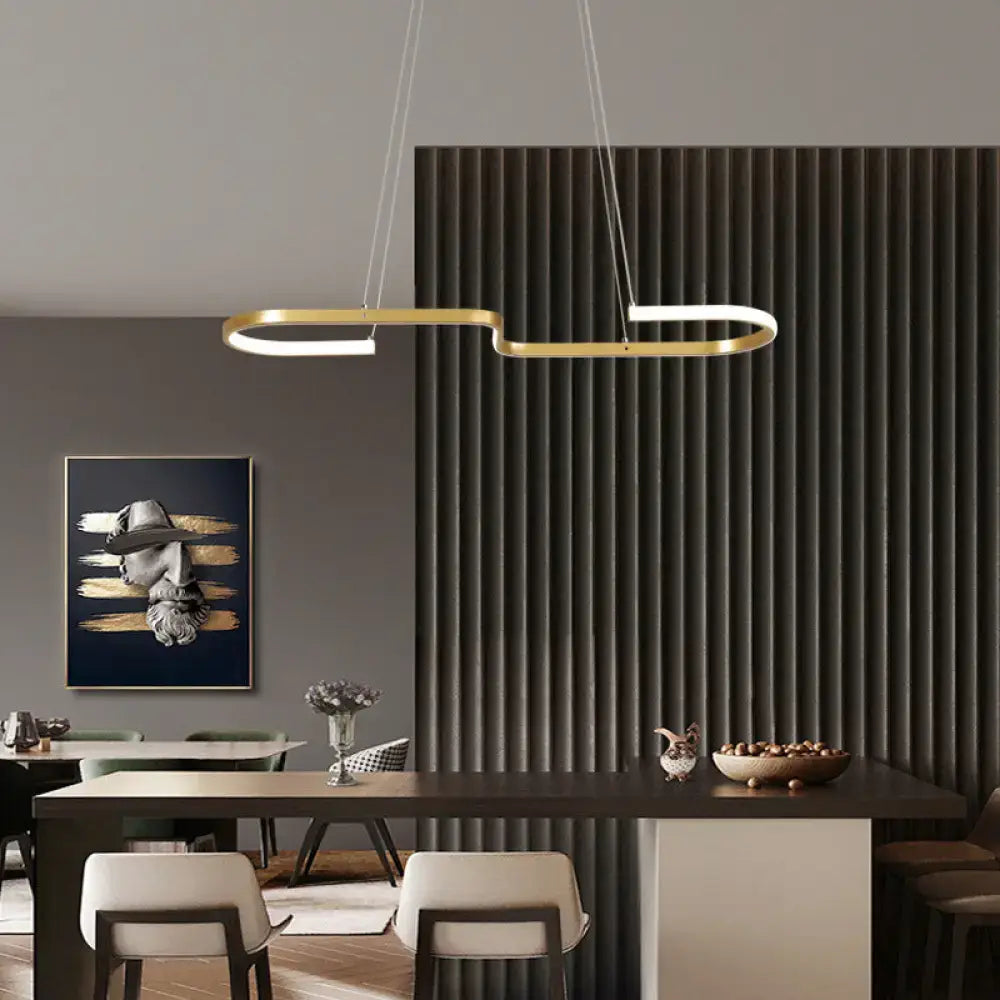 Decorbites sleek ring and curve gold-toned metal pendant light with integrated led for modern curve dining room use