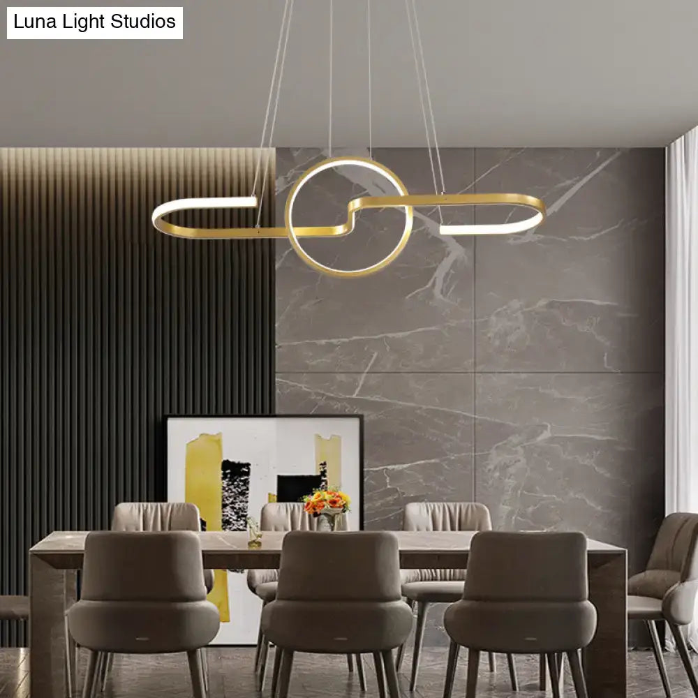 Gold-toned decorbites sleek ring and curve dining room pendant light with interlocking rings and led strips ceiling mount