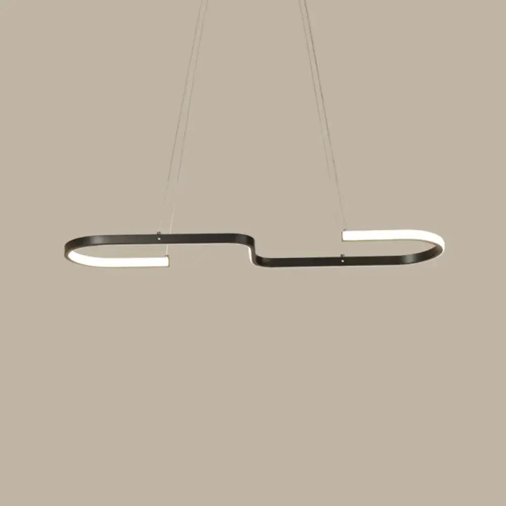 Modern black metal pendant light with sleek curved design and integrated white LED for curve dining room lighting