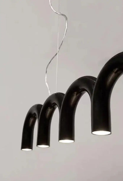 Black curved u-shaped chandelier with sleek glossy finish by DecorBites modern u-shaped chandelier ideal for bedroom kitchen