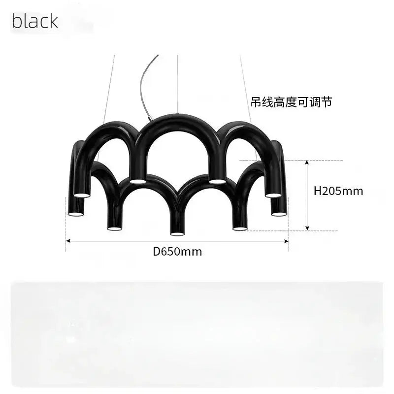 Black modern u-shaped chandelier by decorbites with adjustable hanging height for bedroom and kitchen lighting