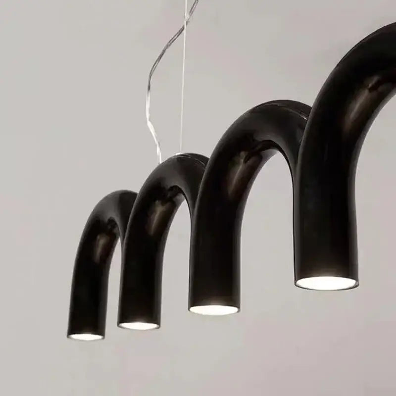 Decorbites™ sleek black curved pipe modern u-shaped chandelier with bar long lamps for bedroom and kitchen lighting