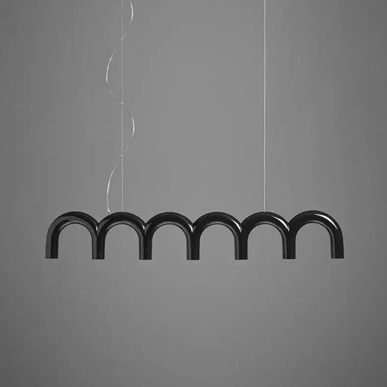Black arched u-shaped chandelier with glossy finish and minimalist design for bedroom and kitchen lighting