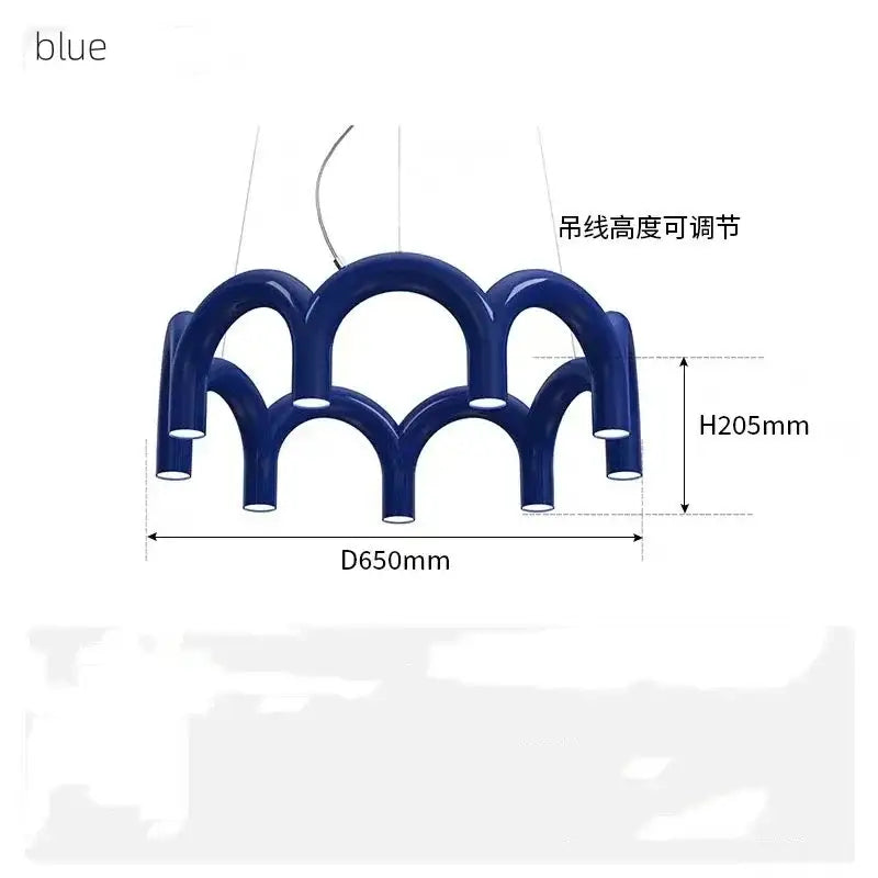 Decorbites sleek deep blue modern u-shaped chandelier with adjustable hanging cords for bedroom and kitchen lighting