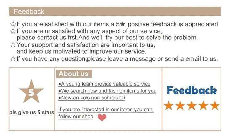 Five-star feedback request graphic with gold star icon encouraging reviews for decorbites™ sleek u-shaped chandelier