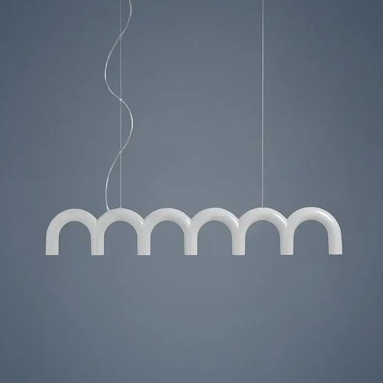 White sleekly curved modern u-shaped chandelier by decorbites for bedroom and kitchen with bar long lamps design