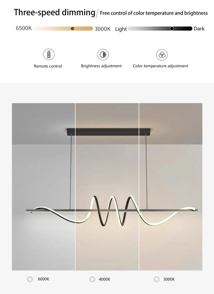 Modern minimalist DecorBites™ sleek wavy pendant lights in black and white metal finish for dining room illumination