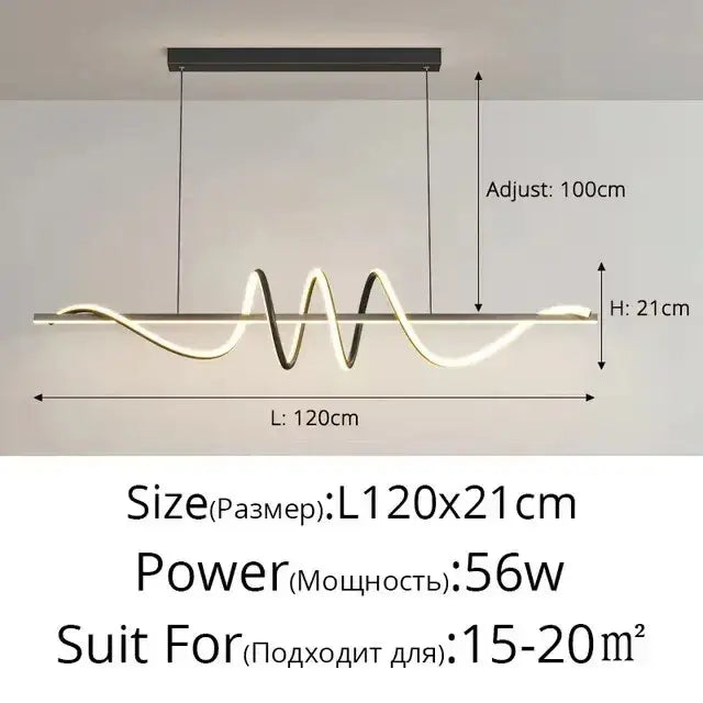 DecorBites sleek wavy pendant lights with brushed metallic finish and warm white led for modern dining room lighting