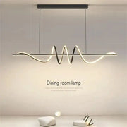 DecorBites™ sleek wavy pendant lights with brushed metallic finish and warm led lighting for dining room use