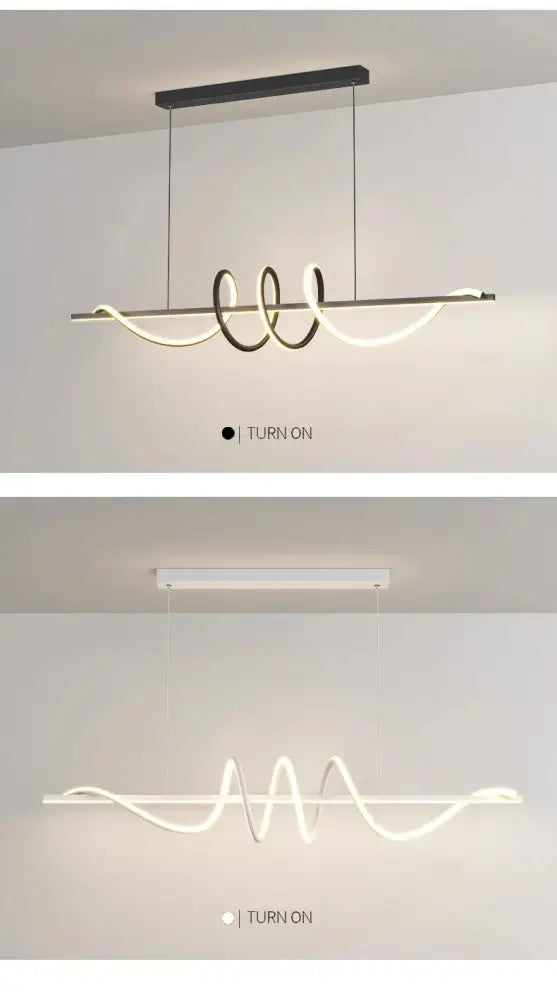 DecorBites sleek wavy pendant lights with curved led design in black or white finish for modern dining room pendant lights