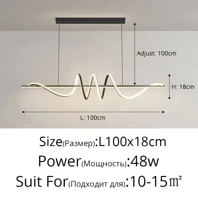 Modern black and white LED DecorBites sleek wavy pendant lights with wave design for dining room illumination