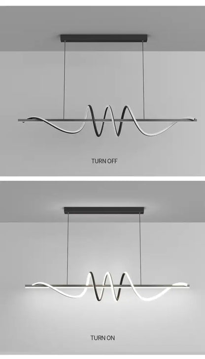 Modern black and white led pendant lights with a sleek wavy pendant design for dining room by DecorBites