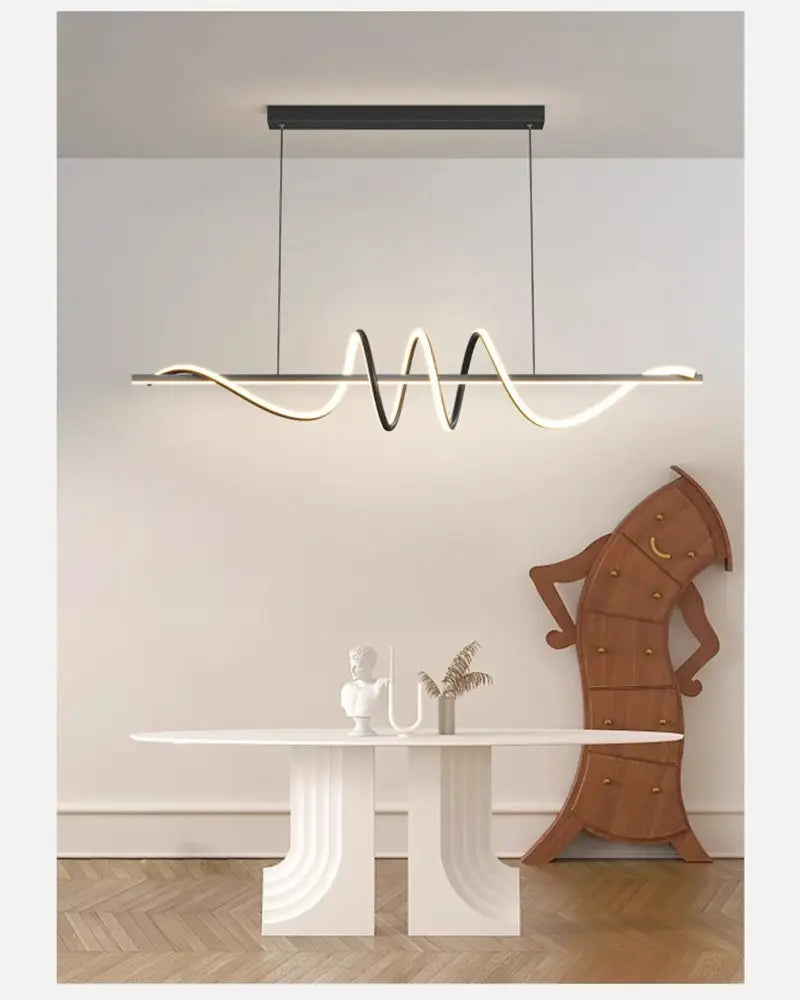 Modern black and white led sleek wavy pendant lights by DecorBites for dining room illumination and style