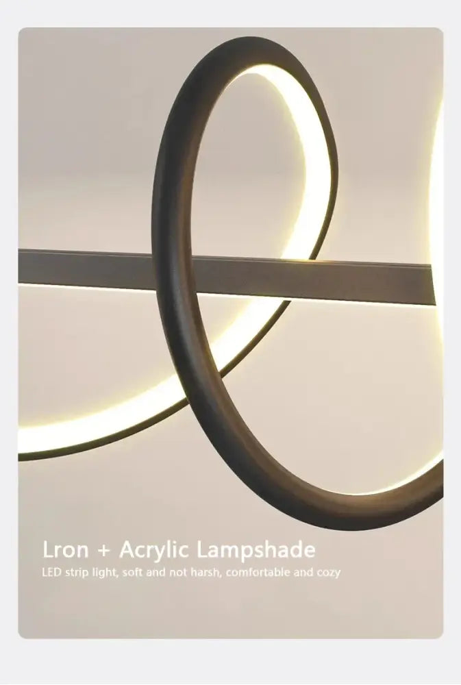 DecorBites™ sleek wavy pendant lights dining room fixture with modern black iron acrylic ring and warm LED illumination