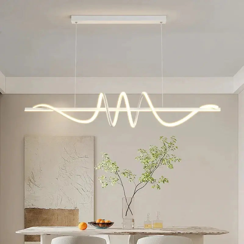 Modern white led decorbites sleek wavy pendant lights with wave-like design hanging in dining room ceiling